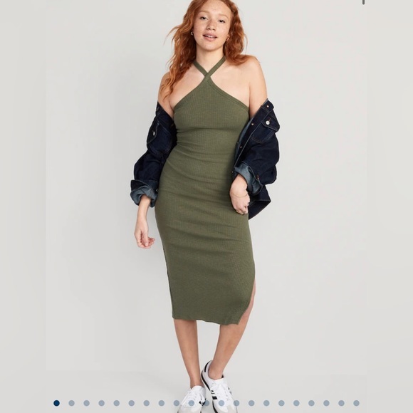 Fitted Rib-Knit Halter Midi Dress - Picture 7 of 8